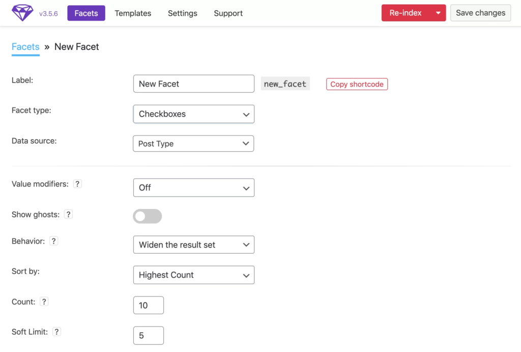 Setting up facets on FacetWP